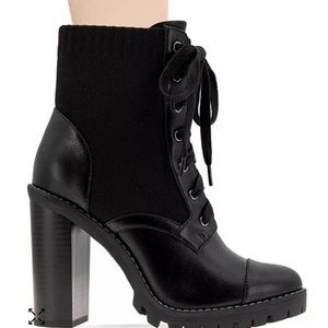 BCBG lace up, side zip boots black